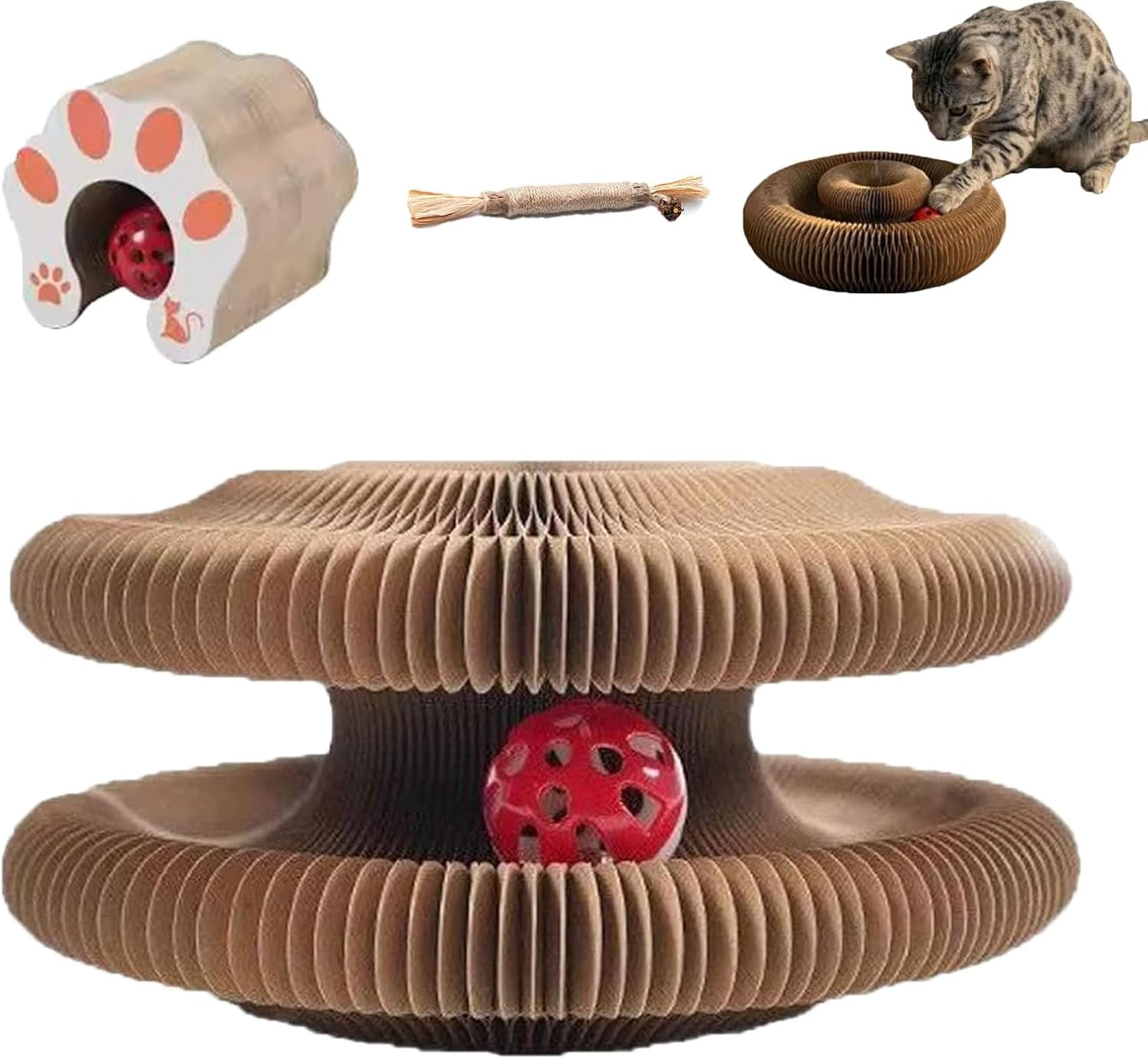 Magic Organ Cat Scratcher Toy, Foldable Kitty Accordion Magic Organ Cat Scratcher Board, Sturdy with Bell-Ball, Flexible Cats Scratchers for Indoor Cats Grinding Claws Exercise