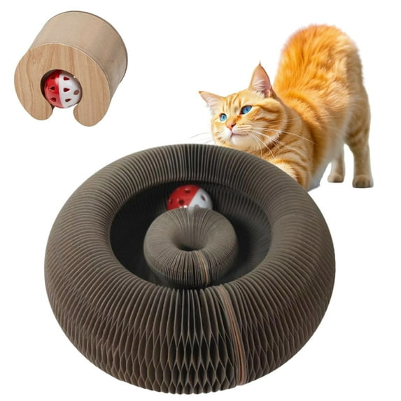 Magic Organ Cat Scratching Board with Bell-Ball, Durable Foldable & Reversible Infinity Style Interactive Grinding Claw Cat Scratchers for Indoor Cats Toy, Furniture Protector, Cats Accordion Toy