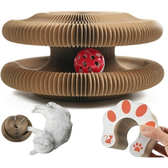 Magic Organ Cat Toy, Magic Organ Cat Scratching Board with a Ball, Interactive Scratch Pad for Grinding Claw, Foldable Accordion Toy, Mental Physical Training Exercise for Indoor Kitty Toys