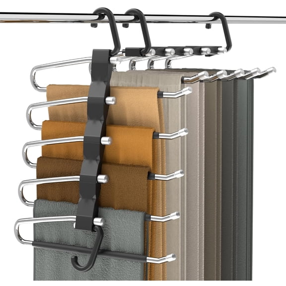 Magic Pants Hangers Space Saving - 2 Pack for Closet Multiple Layers Multifunctional Uses Rack Organizer for Trousers Scarves Slack (2 Pack with 10 Metal Clips)