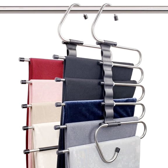 Carestrong Magic Pants Hangers Space Saving - This clothes hangers Closet Multiple Layers Multifunctional Uses Rack Organizer for Trousers Scarves Slack (2 Pack )