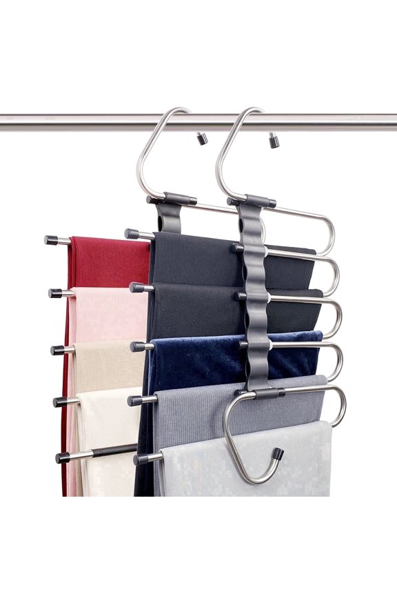 Magic Pants Hangers Space Saving - This clothes hangers Closet Multiple Layers Multifunctional Uses Rack Organizer for Trousers Scarves Slack (2 Pack )