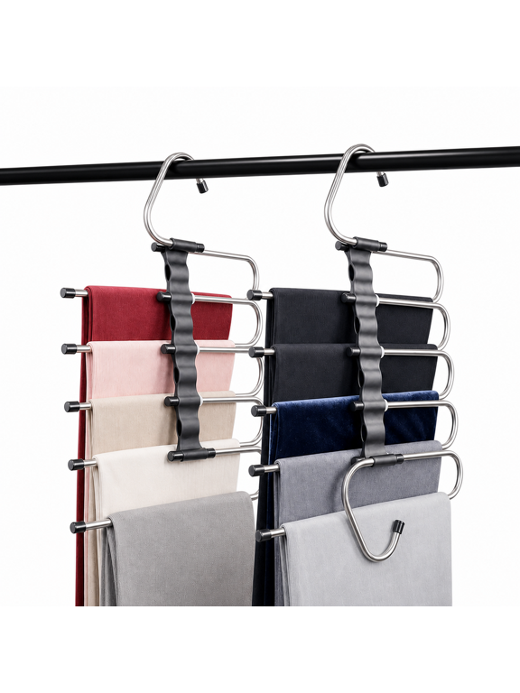 Magic Pants Hangers Space Saving - This clothes hangers Closet Multiple Layers Multifunctional Uses Rack Organizer for Trousers Scarves Slack (2 Pack )