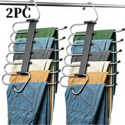 OFEFE Space Saving Pants Hangers 2 Pack with 10 Metal Clips, Non-Slip Multi-Layer Hanger for Closet Organizer for Jeans Skirts Scarves Leggings Black