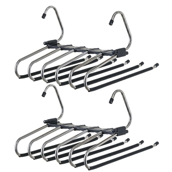 Magic Pants Hangers Space Saving - 2 Pack for Closet Multiple Layers Multifunctional Uses Rack Organizer for Trousers Scarves Slack (2 Pack with 10 Metal Clips)