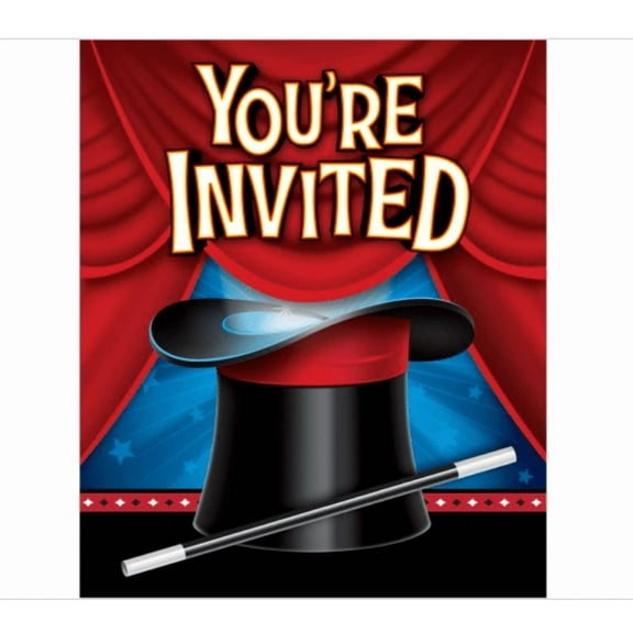 Magic Party Gatefold Invitations 8 Pack w/Envelopes 4.5" x 4.5" Paper Invites