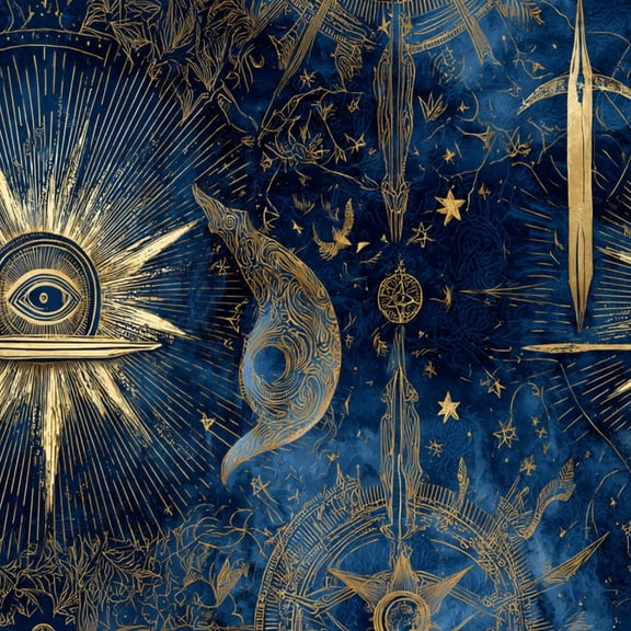 Magic Peel and Stick Wallpaper Celestial Occult All Seeing Eye Sword Compass Rose Wall Mural 17.7in x 9.8ft Self Adhesive Removable Wall Paper Renter Friendly Wallpaper for Bedroom Kitchen Livingroom