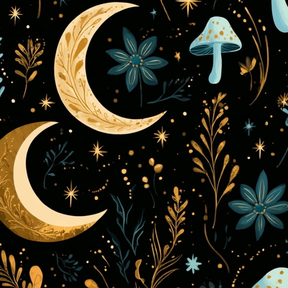 Magic Peel and Stick Wallpaper Forest Moon Mushroom Star Black Whimsical Wall Mural 17.7in x 9.8ft Self Adhesive Removable Wall Paper Renter Friendly Wallpaper for Kids Bedroom Living Room