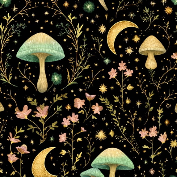 Magic Peel and Stick Wallpaper Golden Crescent Moons Mushrooms Glowing Vines Wall Mural 17.7in x 9.8ft Self Adhesive Removable Wall Paper Renter Friendly Wallpaper for Kids Bedroom Living Room