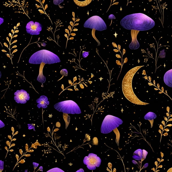 Magic Peel and Stick Wallpaper Magical Fantasy Purple Mushrooms Golden Ferns Wall Mural 23.6in x 9.8ft Self Adhesive Removable Wall Paper Renter Friendly Wallpaper for Kids Bedroom Living Room