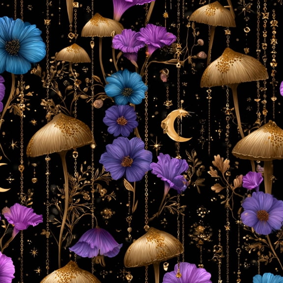 Magic Peel and Stick Wallpaper Magical Forest Moon Mushroom Seamless Gold Wall Mural 17.7in x 9.8ft Self Adhesive Removable Wall Paper Renter Friendly Wallpaper for Kids Bedroom Living Room