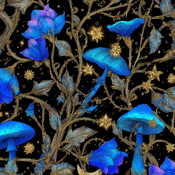 Magic Peel and Stick Wallpaper Mystical Black Vibrant Mushrooms Moons Gold Wall Mural 17.7in x 9.8ft Self Adhesive Removable Wall Paper Renter Friendly Wallpaper for Kids Bedroom Living Room