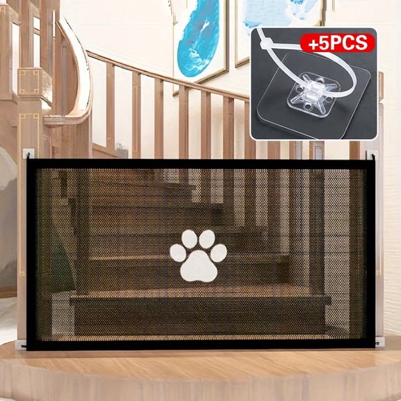 Magic Pet Gate for Dogs & Cats, Portable Mesh Safety Barrier for Stairs & Doorways, No Drilling Indoor Mesh Dog Gate Safety Guard with 5 Adhesive Hooks for House Hallway