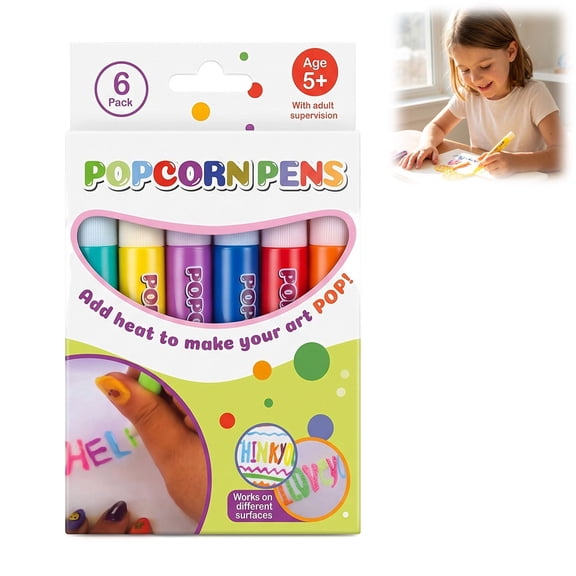 Magic Popcorns 3D Bubble Drawing Pens Set  6 Colors DIY Creative Markers, Washable Ink for Art & Scrapbooks (2PC)