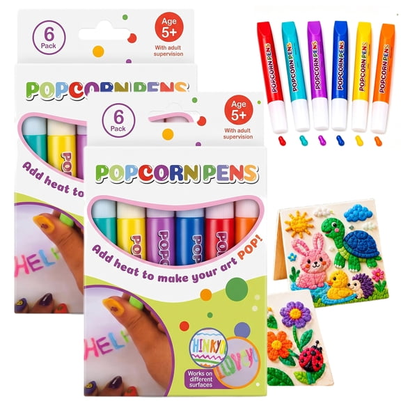 3D Magic Popcorn Pens, 6 Colors DIY Puffy Bubble Drawing Pens for Kids Crafts & Classroom Art (2Boxes)