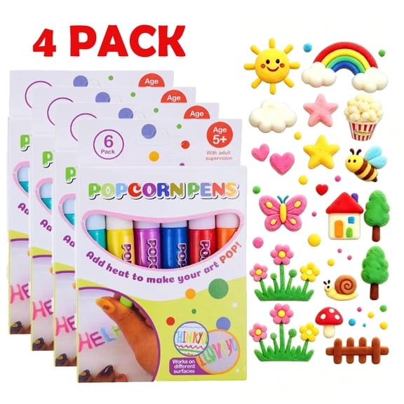 Magic Popcorns 3D Bubble Drawing Pens Set DIY Creative Markers, Washable Ink for Art & Scrapbooks,4,6colors set