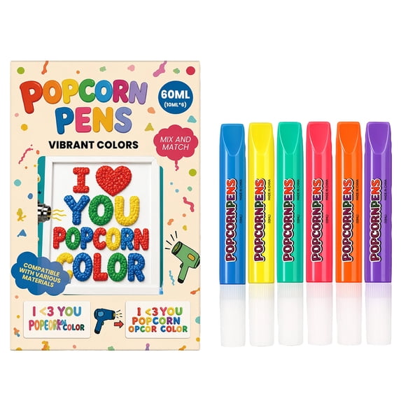 Magic Popcorns Pens | Create Raised 3D Puffy With Bubble Pens, Includes 6 Vibrant Colors, Dries With Fun Texture, Great For Crafts School Projects, 1Pcs