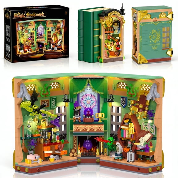 Magic Potion Book Nook Building Block Kit with Light, 1033 PCS DIY Miniature Bookend House, Building Brick Toy Gift for Home Decor Bookshelf, Kids & Adults Age 8+