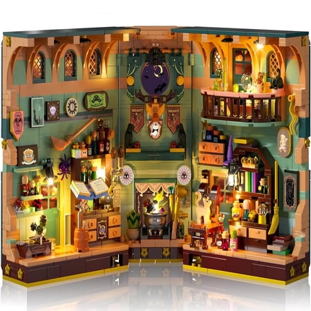 Insoon Magic Potion Book Nook Building Set, DIY Miniature Book Nook Kit with Magical Potion Lab Scene, LED Lighted Display Model for Adults and Teens