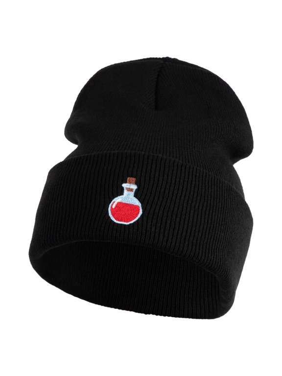 Magic Potion Bottle Embroidered 12" Acrylic Long Beanie - Black OSFM