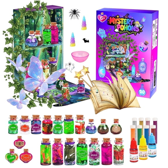 Magic Potion Kit for Kids - 20-Piece Witch Bottles, Glow-in-the-Dark Craft Toy, Gift for Ages 6-12