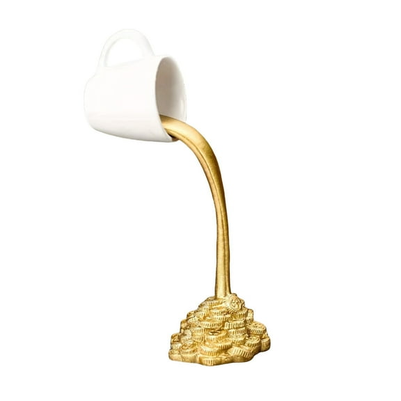 Magic Pouring Coffee Cup - Floating Mug with Spilling Coffee & Coin, Resin Splash Table Sculpture, Funny Desk Decor for Home, Studio, Cafe & Office, Creative Gift