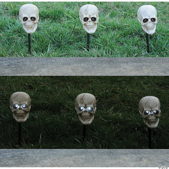 Magic Power Toys Halloween Skull Lighted Pathway Multicolor Plastic Decoration, Set of 3