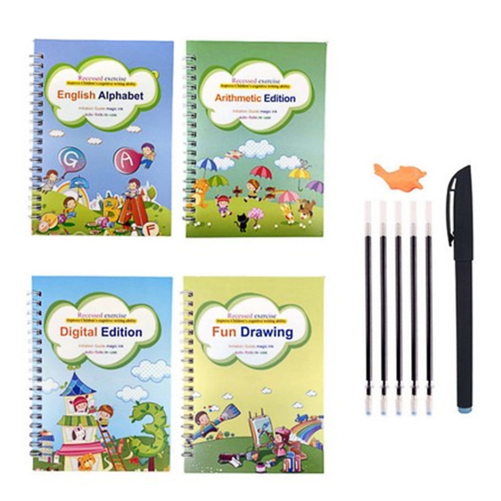 4pcs/set English Copybook With Hard Nib Grooves For Character Practice,  Magic Disappearing Style Copybook, Gift