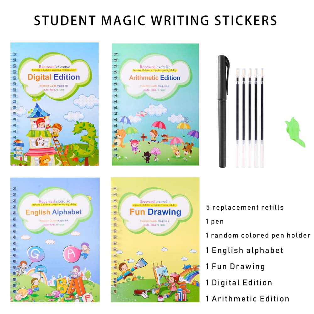 101SANTEKI Magic Practice Copybook for Kids,Large 10.5” x 7.3“ Magic  Calligraphy That Can Be Reused Tracing Paper Drawing Book Gifts Set Writing  Tools Kids (4 Pieces Enlarged Version) – The AME Cart.