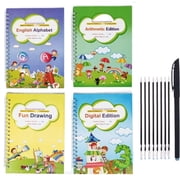 Magic Practice Copybook Reusable Writing Practice Book Handwriting Aid for Kids Age 3-8 4 Books with Pens