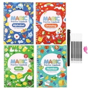 Magic Practice Copybook Set for Preschoolers 4 Pack Reusable Handwriting Workbooks with Pens and Grip for Hobby Activities Homeschool Supplies
