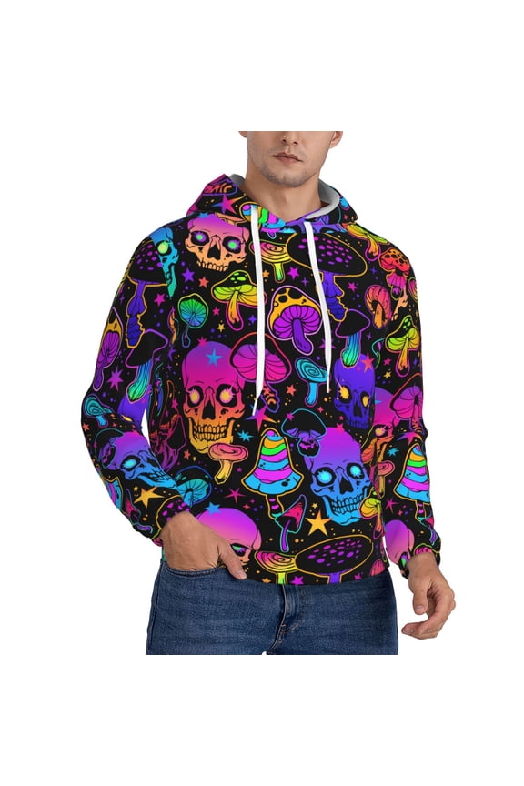Magic Psychedelic Mushrooms Skull Hoodie Men Unisex 3d Fleece Hooded Sweatshirt 4x-Large