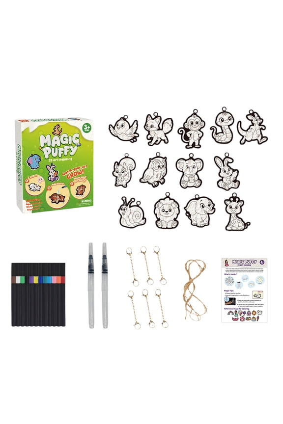 Magic Puffy 3D Art Painting Kit for Kids - Multiple Themes (Animals, Space, Flowers, Marine, Desserts) Creative Craft Set with Markers, DIY Keychain Art Toys, Educational Gift for Boys Girls Ages 3+