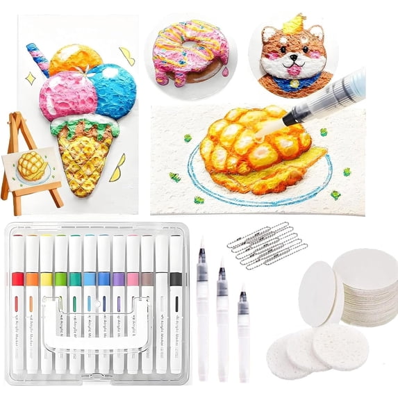 Magic Puffy Paint Kit for Kids, Magic Foam Texture Painting Paper, 3D Drawing Canvas Sponge, DIY Bubble Drawing Pens Art Supplies (Circle)