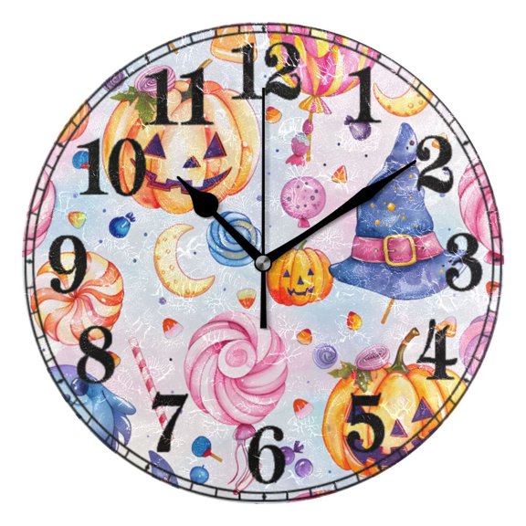 Magic Pumpkin Halloween Candy Silent Wall Clock 10" Non-Ticking Battery Clock