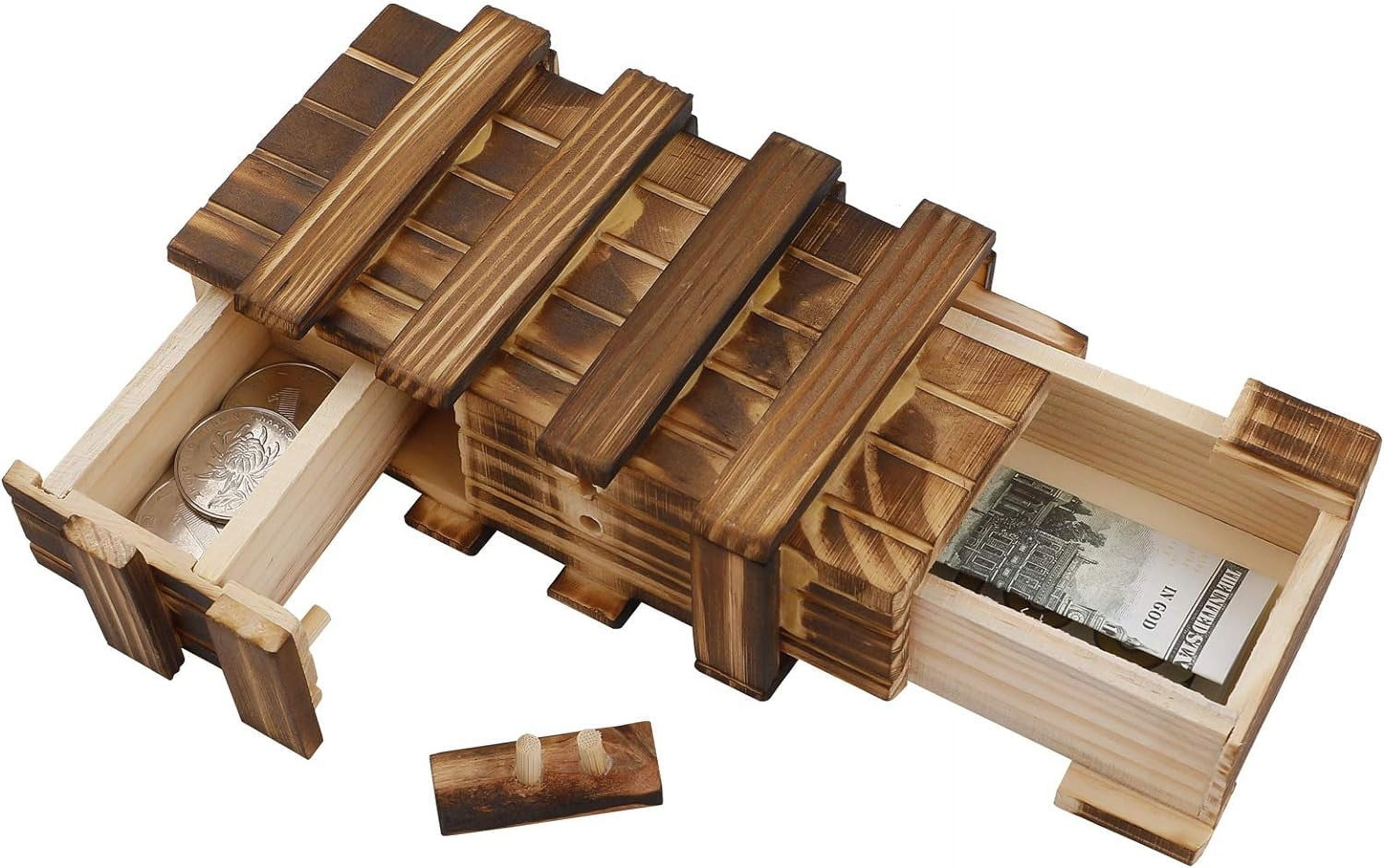 Magic Puzzle Box Wooden Secret Puzzle Box, Brain Teasers Box Mystery Gift Box with 2 Large Secret Compartments for Money Gifts Vouchers Jewellery Birthday Gift