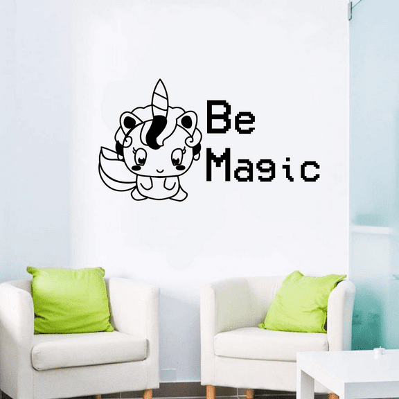 Be Magic Quote Unicorn Magical Unicorns Quotes Wall Sticker Art Decal for Girls Boys Kids Room Bedroom Nursery Kindergarten House Fun Home Decor Stickers Wall Art Vinyl Decoration Size (20x30 inch)
