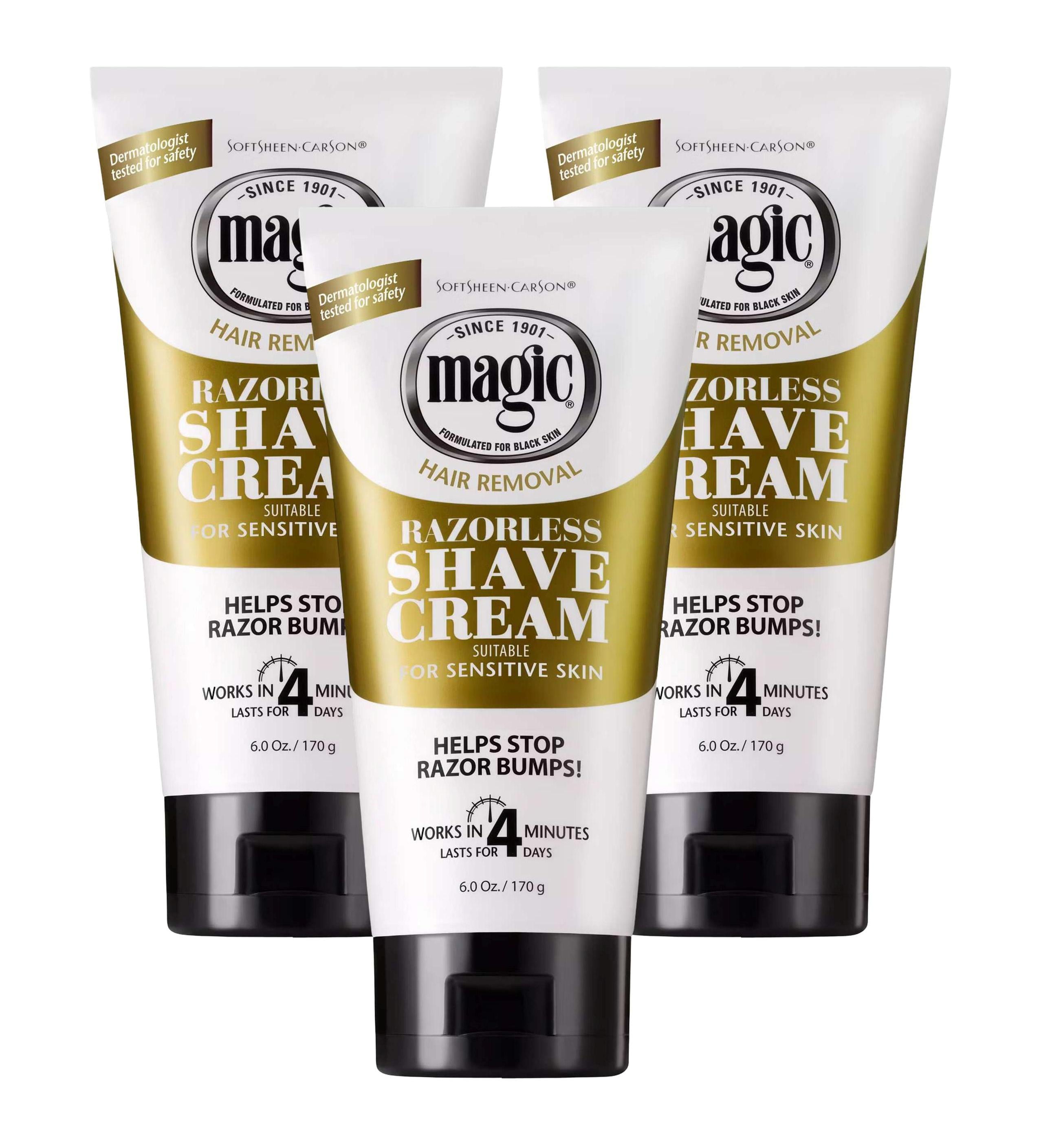 Magic Razorless Cream Shave for Sensitive Skin 6oz Tube (Pack of 3)