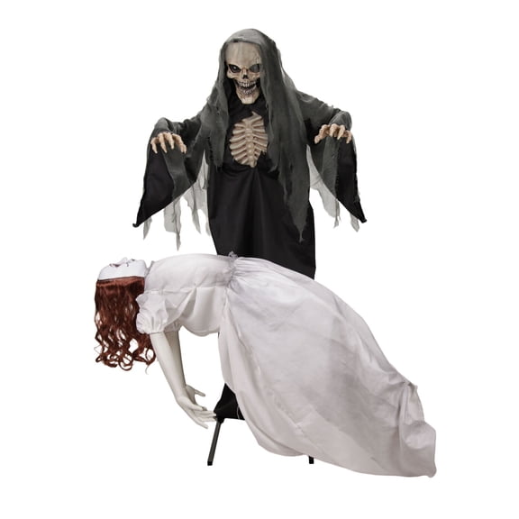 Haunted Hill Farm Red LED Battery Floating Lady with Magic Reaper Halloween Animatronic 5.6-ft.