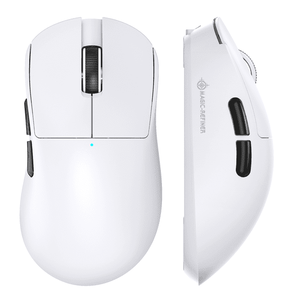 Magic-Refiner X2 Lightweight Wireless Gaming Mouse,Tri-Mode(2.4G/Wired/BT),25KDPI,PAW3311 Optical Sensor,1000Hz Polling Rate,500mAh,69g Ergonomic Mice for Medium,Large Hands(White)