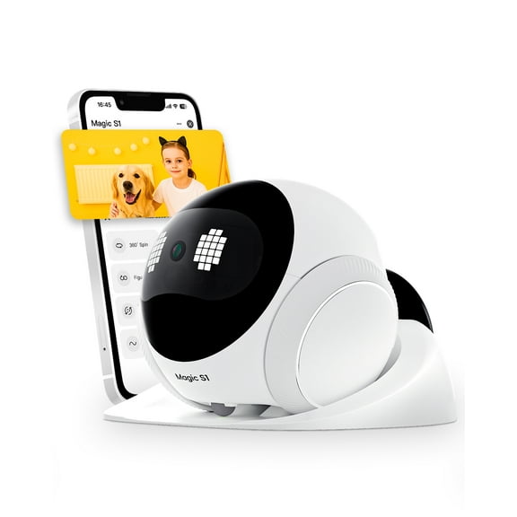 Magic S1 Indoor Security Robot Camera 1080P Movable Pet Camera with App Control, 2-Way Audio, Motion Detection, Night Vision, Auto-Recharge, Smart Home Cam for Pet/Elderly/Baby (White)