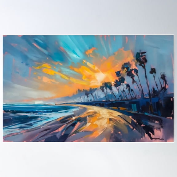 Magic Santa Barbara Beach Sunset 4 Poster Wall Art, Modern Wall Decor For Living Room Bedroom, 8x12 UNFRAMED