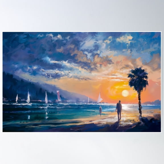 Magic Santa Barbara Beach Sunset 6 Poster Wall Art, Modern Wall Decor For Living Room Bedroom, 8x12 UNFRAMED