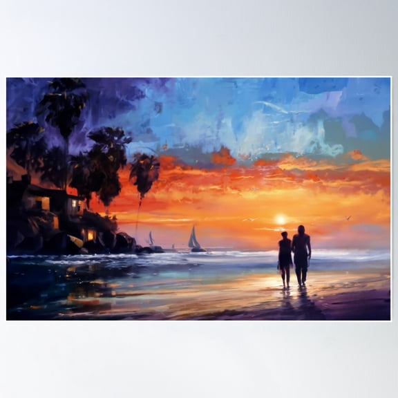 Magic Santa Barbara Beach Sunset 7 Poster Wall Art, Modern Wall Decor For Living Room Bedroom, 8x12 UNFRAMED