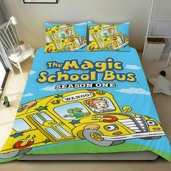 The Magic School Bus-themed Bed Sheet Set Three Piece Set Comfortable And Skin Friendly Unique Design Home Decor Gifts For Family Friends fans54''x79''135cm*200cm