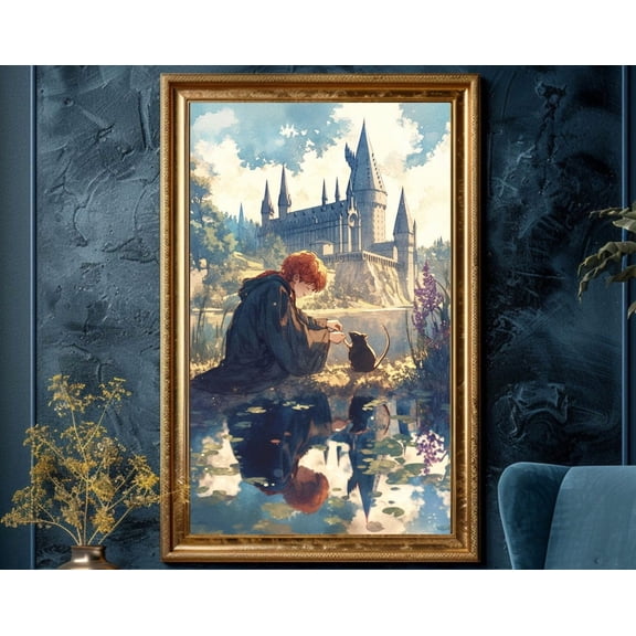 Magic School Poster Ginger Boy Rat Wall Art Wizard Castle Print Dark Academia Illustration Bookish Wall Decor Witchy Gift For Fantasy Fan Wall Art, Modern Wall Decor, 12x18 UNFRAMED