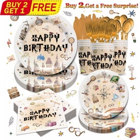 Magic School Themed Disposable Party Set - 24-Pack Dinnerware Kit with 9/7 Inch Party Plates, Napkins, Cups & Cutlery for Themed Birthday Decor, Kids Party