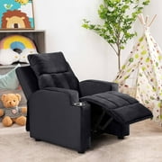 Magic Seats for Superheroes & Princesses, Sally Deluxe Kids Recliner With Footrest, 2 Cup Holders, Push Back Toddler Recliner by Naomi Home, Microfiber, Age 3+ Kid Recliners, Girls Boys, Black