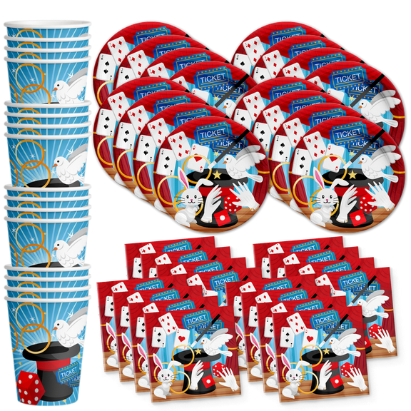 Magic Show Birthday Party Supplies Set Plates Napkins Cups Tableware Kit for 16