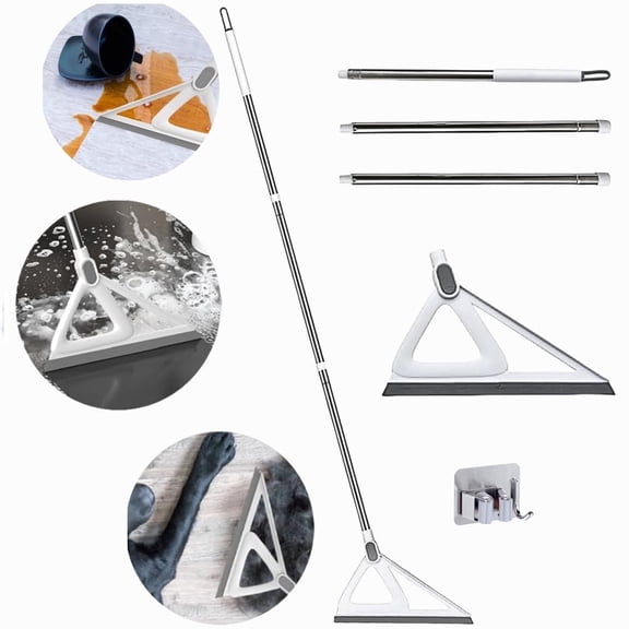 Raistyw  Silicone Broom for Cleaning Pet Hair, 52" Long Handle Floor Brush with Holder for Hardwood Floor ,Gray